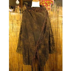 画像: ストーンウォッシュ加工＊コットン素材＊民族調プリント＊ゆったりサイズ＊２ＷＡＹ＊フリンジ＊スナフキン＊旅人風コート