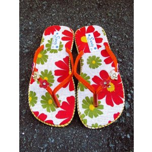 画像: 【２５ｃｍ〜２５・５ｃｍ】お花プリント＊鈴付き＊ビーチサンダル