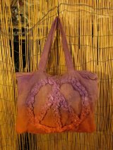 画像: 手染め＊粗織りコットン素材＊ピースマーク＊ボストンバッグ