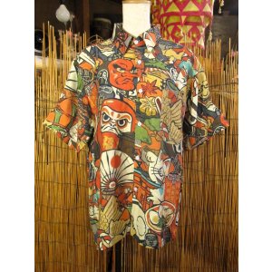 画像: 和風プリント＊コットン＆リネン混紡＊個性的＊半袖＊アロハシャツ ＊Ｍ