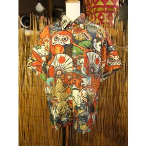 画像: 和風プリント＊コットン＆リネン混紡＊個性的＊半袖＊アロハシャツ ＊Ｍ