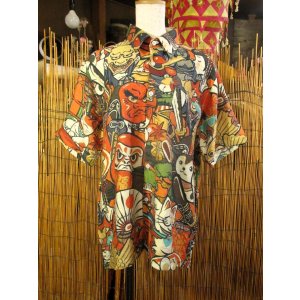 画像: 和風プリント＊コットン＆リネン混紡＊個性的＊半袖＊アロハシャツ ＊Ｍ