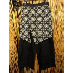画像: 和風プリントコットン素材＊エプロン風＊別生地付き＊変型ロングパンツ