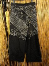 画像: 和風プリントコットン素材＊エプロン風＊別生地付き＊変型ロングパンツ