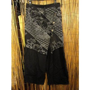 画像: 和風プリントコットン素材＊エプロン風＊別生地付き＊変型ロングパンツ