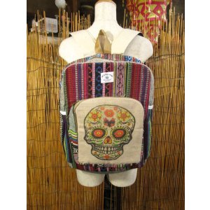 画像: メキシカンスカルプリント＊織り生地＊コットン素材＊リュックサック＊バックパック