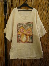 画像: マッシュルーム＆ピースマーク＊ハンドペイント＊Ｗコットン素材＊ハーフスリーブ＊プルオーバー