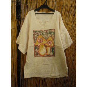 画像: マッシュルーム＆ピースマーク＊ハンドペイント＊Ｗコットン素材＊ハーフスリーブ＊プルオーバー