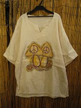 画像: マッシュルーム＆ピースマーク＊ハンドペイント＊Ｗコットン素材＊ハーフスリーブ＊プルオーバー