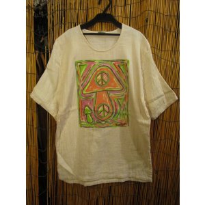 画像: マッシュルーム＆ピースマーク＊ハンドペイント＊Ｗコットン素材＊ハーフスリーブ＊プルオーバー