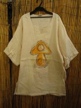 画像: マッシュルーム＆ピースマーク＊ハンドペイント＊Ｗコットン素材＊ハーフスリーブ＊プルオーバー