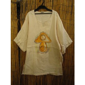 画像: マッシュルーム＆ピースマーク＊ハンドペイント＊Ｗコットン素材＊ハーフスリーブ＊プルオーバー
