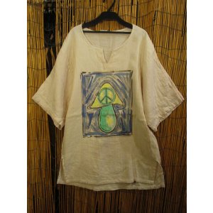 画像: マッシュルーム＆ピースマーク＊ハンドペイント＊Ｗコットン素材＊ハーフスリーブ＊プルオーバー