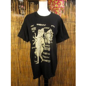 画像: 黒色＊コットン素材＊抜染プリント＊ガネーシャ＊半袖＊Ｔシャツ＊Ｌ