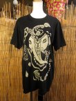 画像1: 黒色＊コットン素材＊抜染プリント＊ガネーシャ＊半袖＊Ｔシャツ＊Ｌ