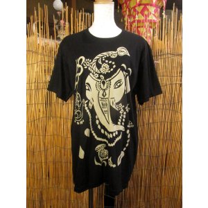 画像: 黒色＊コットン素材＊抜染プリント＊ガネーシャ＊半袖＊Ｔシャツ＊Ｌ