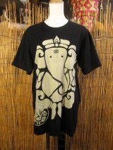 画像: 黒色＊コットン素材＊抜染プリント＊ガネーシャ＊半袖＊Ｔシャツ＊Ｌ