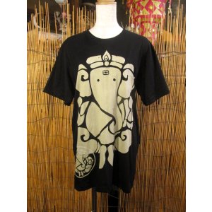 画像: 黒色＊コットン素材＊抜染プリント＊ガネーシャ＊半袖＊Ｔシャツ＊Ｌ