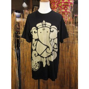 画像: 黒色＊コットン素材＊抜染プリント＊ガネーシャ＊半袖＊Ｔシャツ＊ＸＬ