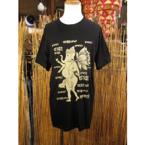 画像: 黒色＊コットン素材＊抜染プリント＊ガネーシャ＊半袖＊Ｔシャツ＊ＸＬ