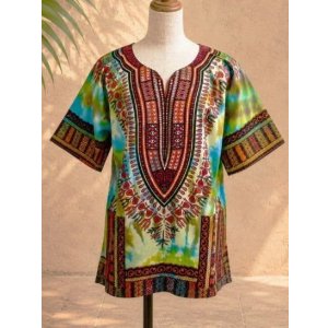 画像: 小さめサイズ＊タイダイ染め＊アフリカンプリント＊ダシキ＊ＤＡＳＨＩＫＩ＊Ｓ