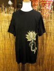 画像2: 黒色＊コットン素材＊抜染プリント＊ロータス＊半袖＊Ｔシャツ＊ＸＬ