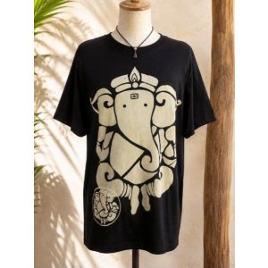 画像: 黒色＊コットン素材＊抜染プリント＊ガネーシャ＊半袖＊Ｔシャツ＊２ＸＬ