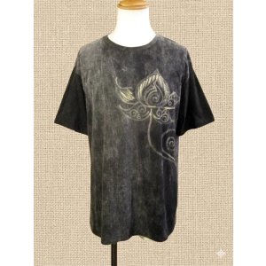 画像: ストーンウォッシュ加工＊コットン素材＊ロータス＊ハンドペイント＊半袖Ｔシャツ＊ＸＬ