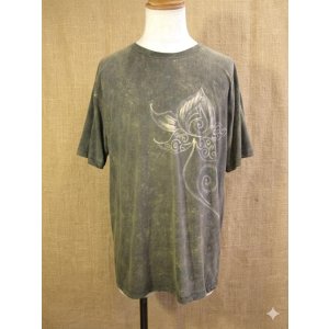 画像: ストーンウォッシュ加工＊コットン素材＊ロータス＊ハンドペイント＊半袖Ｔシャツ＊ＸＬ