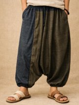 画像: バイカラー＊コッン素材＊シンプル＊ふんわり＊サルエルパンツ