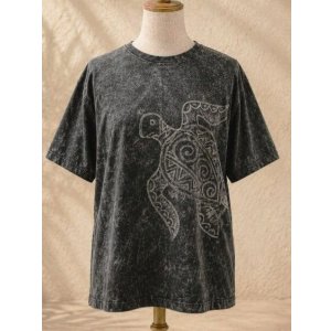画像: ストーンウォッシュ加工＊コットン素材＊ウミガメ＊ハンドペイント＊半袖Ｔシャツ＊ＸＬ