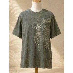 画像: ストーンウォッシュ加工＊コットン素材＊ウミガメ＊ハンドペイント＊半袖Ｔシャツ＊ＸＬ