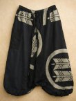 画像1: 黒色＋和風プリント＊切り替え＊コットン素材＊ふんわり＊サルエルパンツ