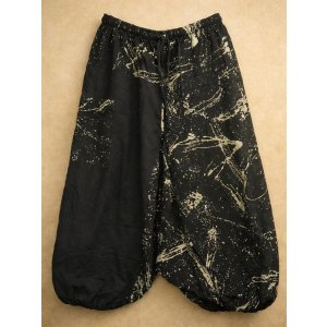 画像: 黒色＋和風プリント＊切り替え＊コットン素材＊ふんわり＊サルエルパンツ