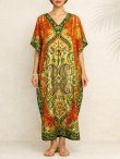 画像1: 薄手ビスコース素材＊ゆったりサイズ ＊アジアンプリント＊ガラベーヤ＊ポンチョ風＊マキシ丈＊ワンピース＊ベリーダンス