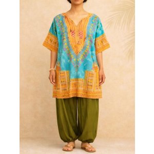 画像: タイダイ染め＊アフリカンプリント＊ダシキ＊ＤＡＳＨＩＫＩ＊Ｌ