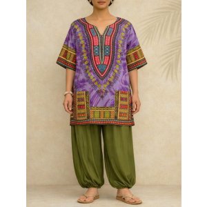 画像: タイダイ染め＊アフリカンプリント＊ダシキ＊ＤＡＳＨＩＫＩ＊Ｌ