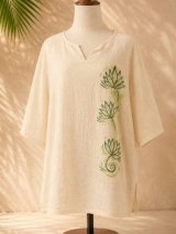 画像: ロータス＊ハンドペイント＊Ｗコットン素材＊ハーフスリーブ＊プルオーバー