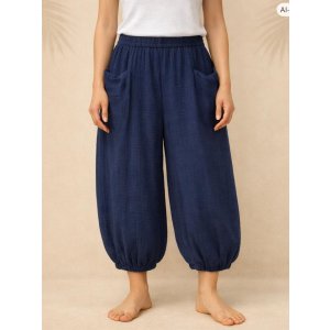 画像: 二枚重ね＊無地＊コットン素材＊半端丈＊クロップドパンツ