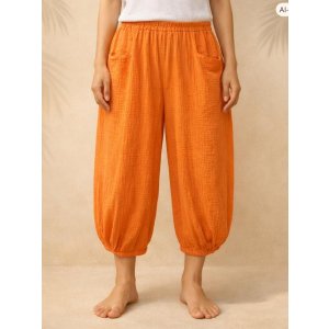 画像: 二枚重ね＊無地＊コットン素材＊半端丈＊クロップドパンツ