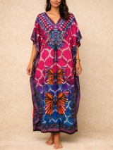 画像: 薄手ビスコース素材＊ゆったりサイズ ＊妖艶＊蝶々プリント＊ガラベーヤ＊ポンチョ風＊マキシ丈＊ワンピース＊ベリーダンス