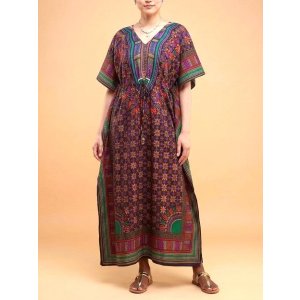 画像: 薄手ビスコース素材＊ゆったりサイズ＊アフリカンプリント＊ガラベーヤ＊ポンチョ風＊マキシ丈＊ワンピース＊ベリーダンス