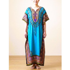 画像: 薄手ビスコース素材＊ゆったりサイズ＊アフリカンプリント＊ガラベーヤ＊ポンチョ風＊マキシ丈＊ワンピース＊ベリーダンス