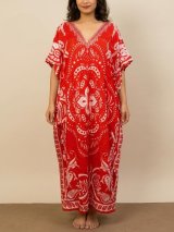 画像: 薄手ビスコース素材＊ゆったりサイズ ＊曼荼羅風プリント＊ガラベーヤ＊ポンチョ風＊マキシ丈＊ワンピース＊ベリーダンス