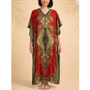 画像: 薄手ビスコース素材＊ゆったりサイズ ＊アジアンプリント＊ガラベーヤ＊ポンチョ風＊マキシ丈＊ワンピース＊ベリーダンス