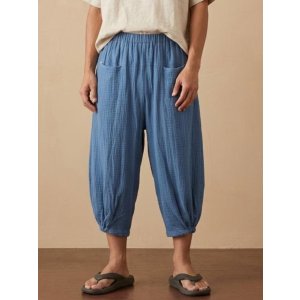 画像: 二枚重ね＊無地＊コットン素材＊半端丈＊クロップドパンツ