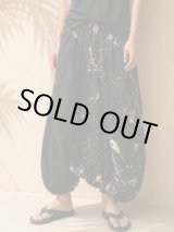 画像: 黒色＋和風プリント＊切り替え＊コットン素材＊ふんわり＊サルエルパンツ