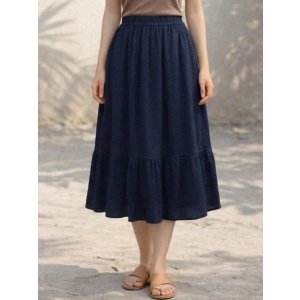 画像: 無地＊コットン素材＊ミモレ丈＊ティアードスカート