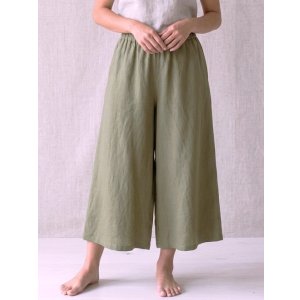 画像: 無地＊コットン素材＊シンプル＊半端丈＊ワイドパンツ