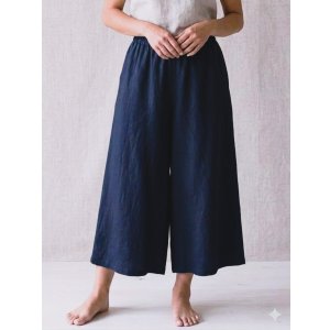 画像: 無地＊コットン素材＊シンプル＊半端丈＊ワイドパンツ